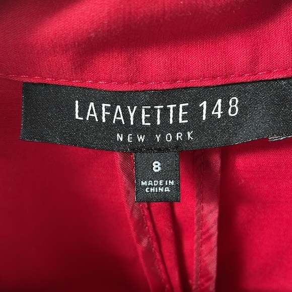 Lafayette 148 New York Zipper Midi Dress Shortsleeve Wasit Tie Red Shift 8 - Picture 2 of 9